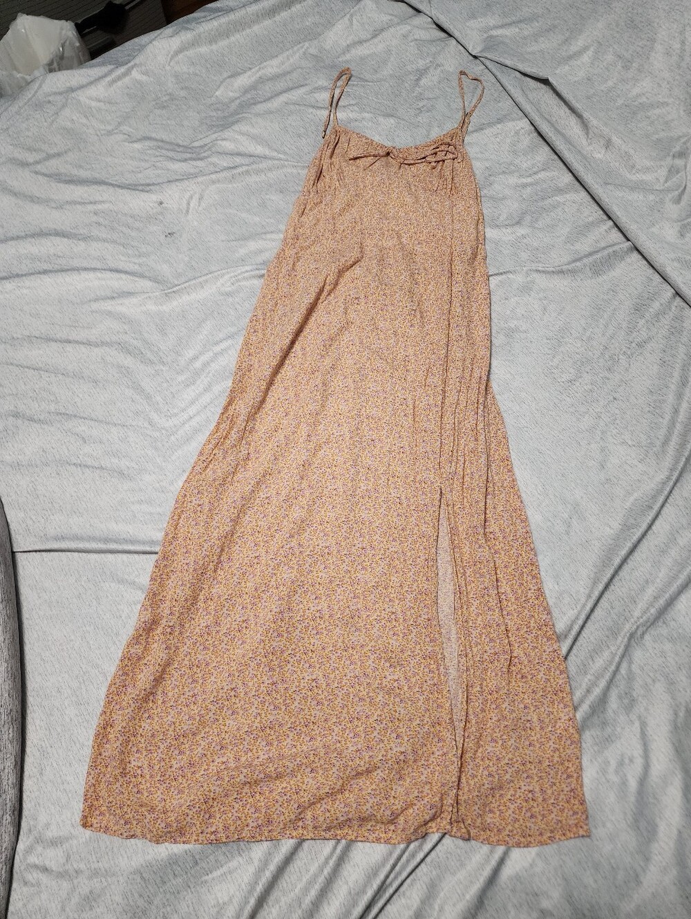 Aeropostale Peach Floral Maxi Slip Dress with Side Slit
